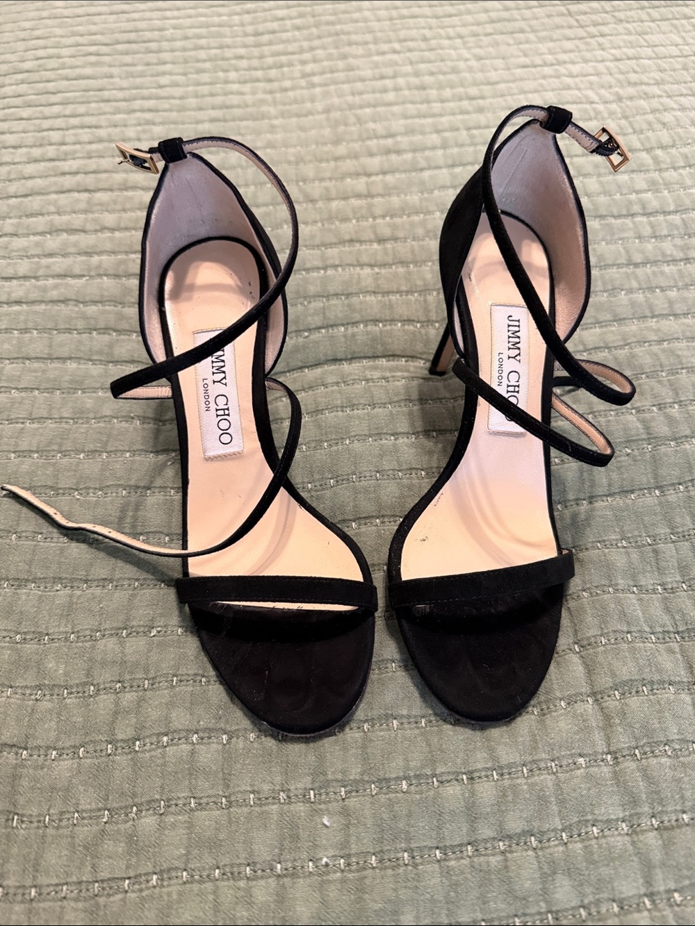 Jimmy Choo Black Suede Crisscross Ankle-Strap Stilettos
